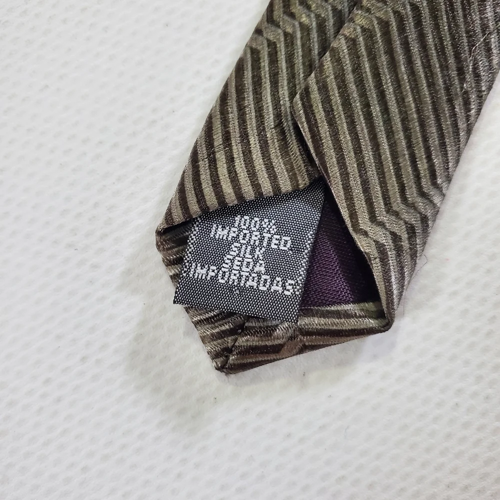 Zylos Gold George Machado Silk Diagonal Stripe Tie Brown Gold Length 56